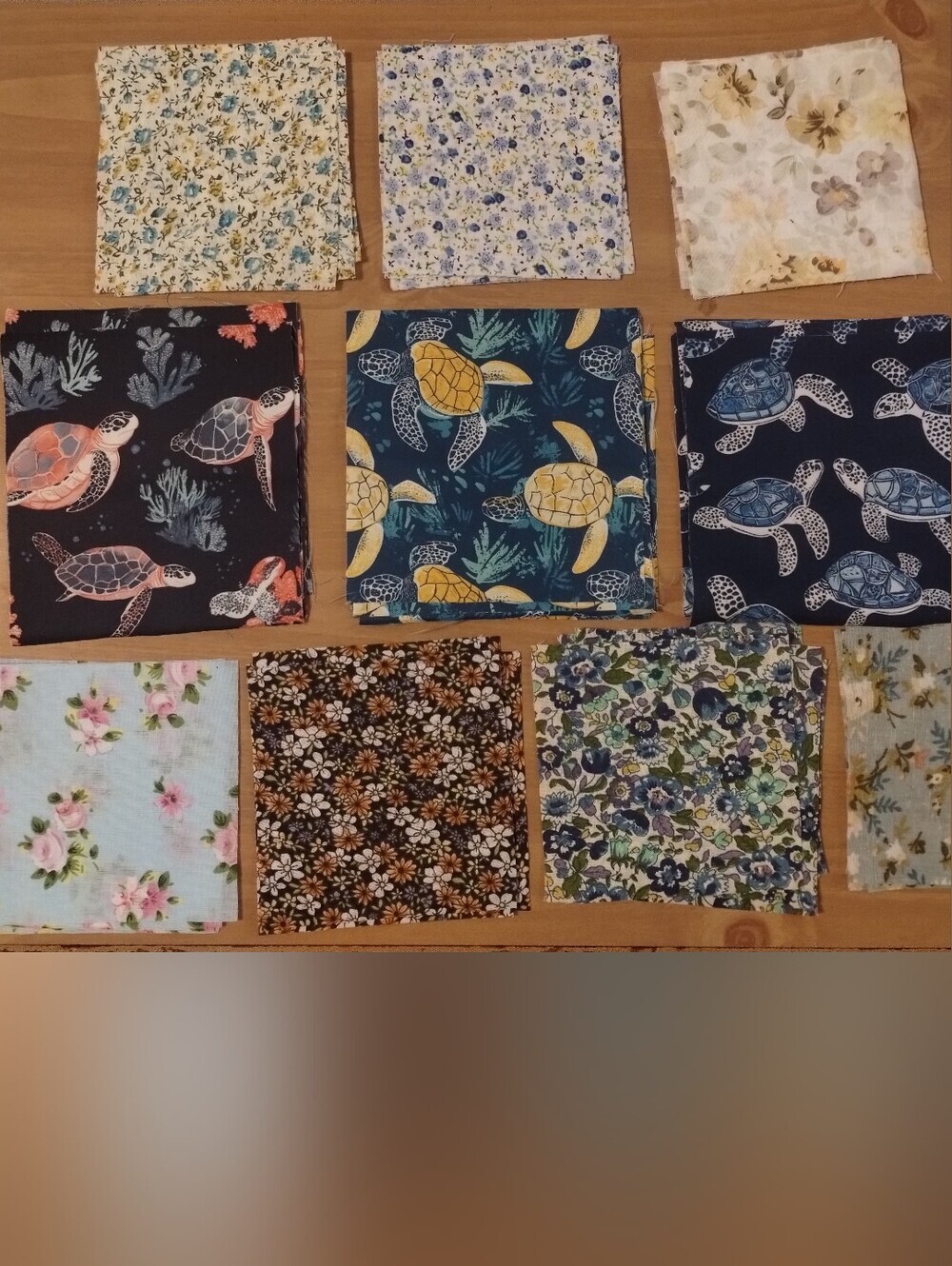 50 Pc Sea Turtle Fabric Squares Lot 4x4 Quilt Fabric Scrap Bundle Coastal Ocean
